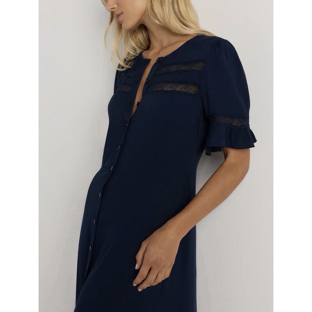 NWT Quince Women Lightweight Crepe Lace Inset Midi Dress •XL• Deep Blue $80 - Picture 2 of 13